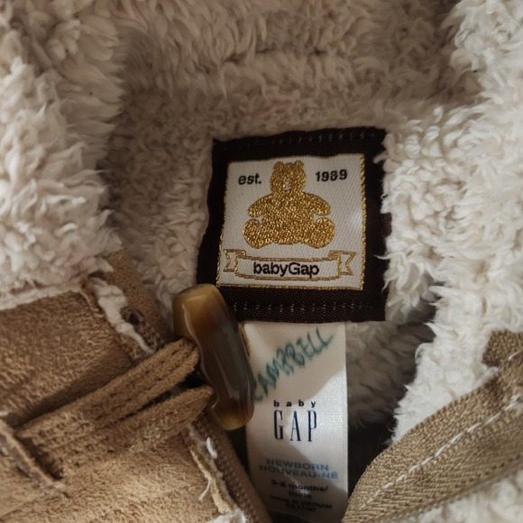 Baby Gap Bear Hood Snowsuit Bunting 3-6 Months Tan Fleece Lined - Picture 3 of 5